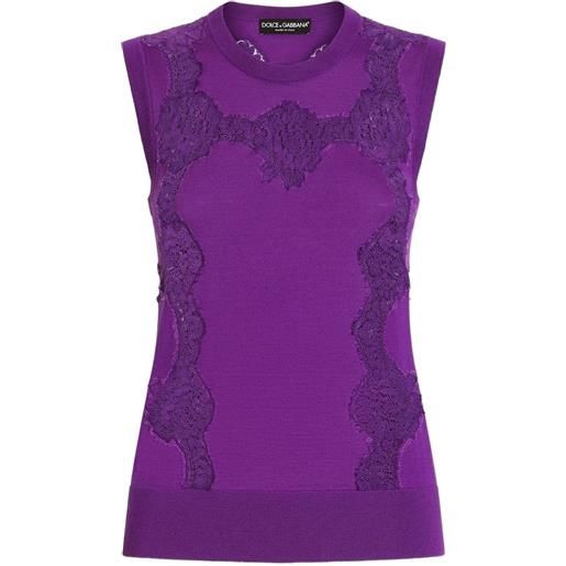 Dolce & Gabbana canotta dna in lana con inserti in pizzo - viola