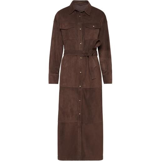 Brunello Cucinelli chemisier in pelle scamosciata con cintura - marrone