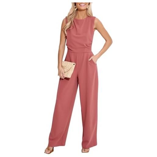 CUPSHE tuta da donna girocollo senza maniche plissettata tasche gamba larga elegante generale, rosa, l