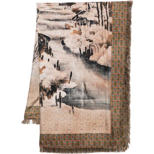 Pierre-Louis Mascia sciarpa alopie con frange e stampa - marrone