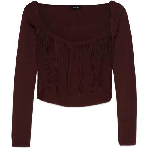 Mugler canotta a coste con scollo squadrato - rosso