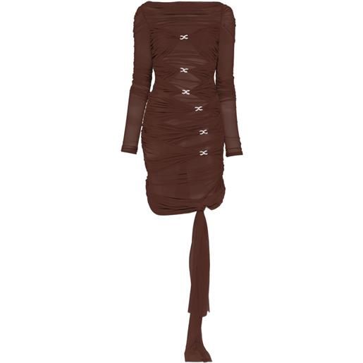MACH & MACH abito drappeggiato con cristalli - marrone