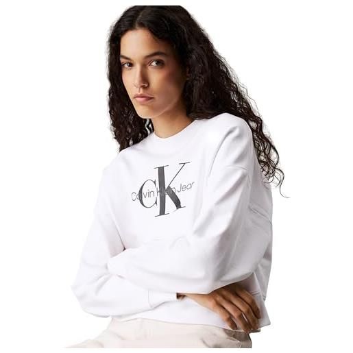 Calvin Klein donna felpa monologo french terry con scollo rotondo, nero (black), s