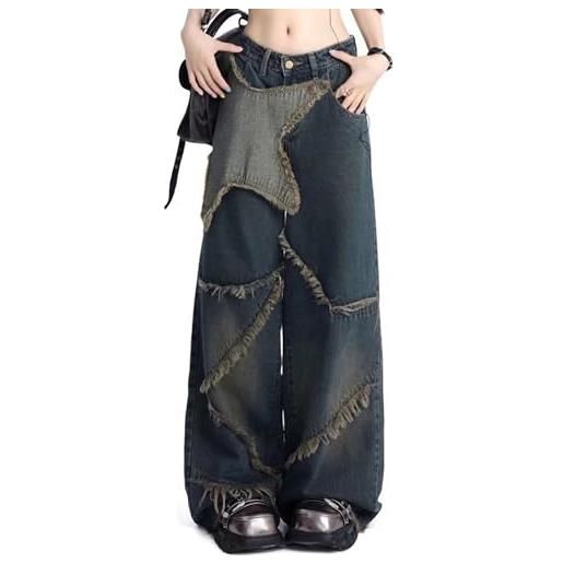 YINGWIN star jeans da donna y2k baggy jeans da donna aesthetic stuff anni '90, blu, l