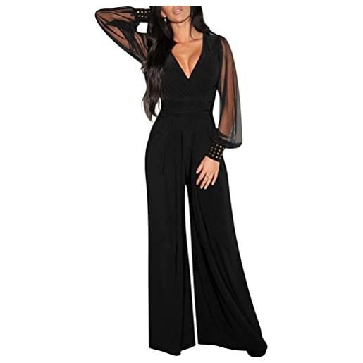 Oanviso senza maniche vita alta long pantaloni schiena nuda fionda tuta intera aderente da donna elegante tinta unita playsuit tuta cerimonia cocktail overall monopezzi tutine i-nero xl