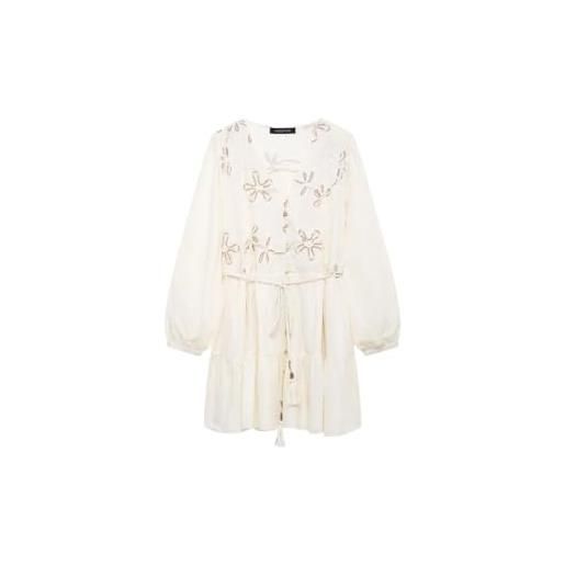 Generic abito estivo da donna casual con scollo a v a maniche lunghe tinta unita a-line, bianco, m