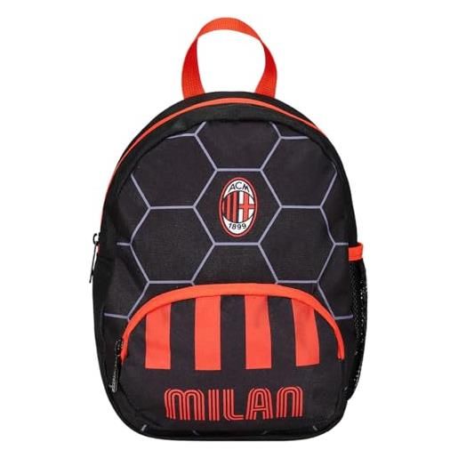 Seven zaino asilo small, a. C. Milan calcio, nero rosso - tasche laterali porta borraccia, tasca frontale, zainetto asilo bambino - zaino scuola kid