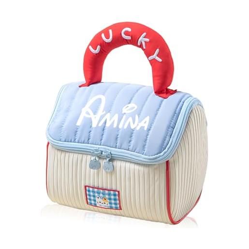 Jeweidea beauty case personalizzata con nome per donna ragazza porta trucchi in pelle pu con manico appeso grande beauty case da viaggio regalo per donna fidanzata ragazza (blu)