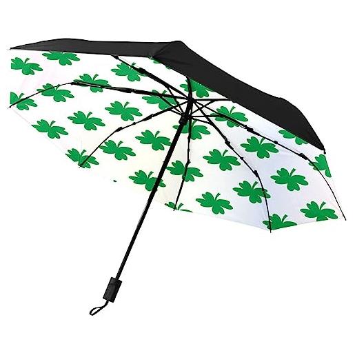 GISPOG ombrello pieghevole automatico, trifoglio verde foglie trifoglio impermeabile compatto sole e pioggia ombrelli da viaggio, colore unico, taglia unica