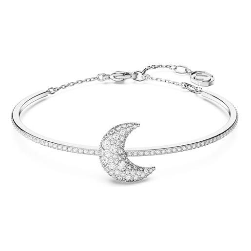 Swarovski luna bracciale rigido, con cristalli Swarovski, chiusura a moschettone, placcato in tonalità rodio, bianco