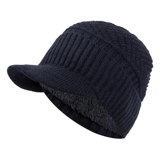 IBACO cappelli invernali caldi unisex elegante berretto morbido foderato con cappelli invernali lavorati a maglia con visiera spessa for uomo e donna (color: nero, size: 56cm-60cm)