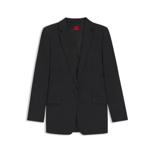 HUGO blazer lungo regular fit in flanella gessata, nero a motivi