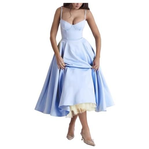 KINLYBO abito da sposa da donna in maglia francese a doppio strato, azzurro, l