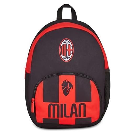 Seven zaino small milan, rosso nero, zaino mono scomparto con tasca per borraccia e tasca frontale, capienza 14 litri, per bambino, asilo