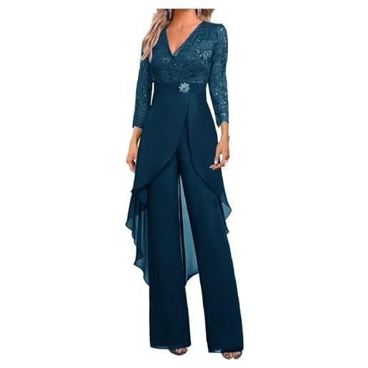 Botong madre della sposa pantaloni suit set 2 pc chiffon & pizzo abito ospite di nozze ith strass 3/4 maniche, foglia di t, 20