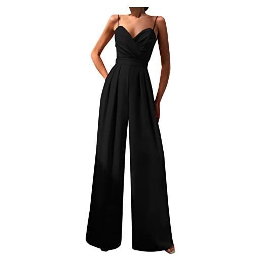 Generic jumpsuit donna elegante da sera jumpsuit tutina tute larghe a gamba larga tuta lunga abito senza maniche jumpsuit retro pantaloni larghi jumpsuit cocktail overall cerimonia con maniche corte
