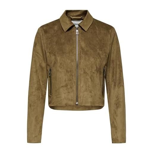 ONLY faux suede zip jacket onltulip otw-giacca con cerniera in camoscio sintetico, cognac, x_s donne, cognac, x_s