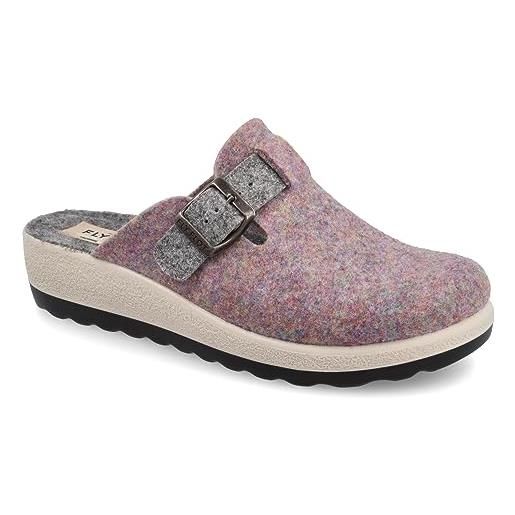 Fly Flot | bio style woman, pantofole donna con fibbia regolabile, ciabatta con tomaia in pet riciclato, sottopiede in microfibra antishock, lilla scuro, 38