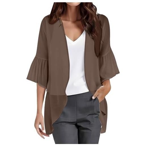 Generisch cardigan da donna in chiffon, a maniche a 3/4, estivo, sottile, con parte anteriore, estivo, leggero e arioso, copertura da spiaggia, tinta unita, elegante kimono, lilla, xxl