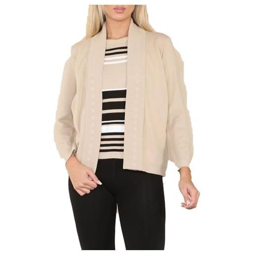FAIRY BOUTIQUE cardigan da donna a maniche lunghe a righe aperto sul davanti set 2 in 1 alla moda invernale twin set, beige, 16-18