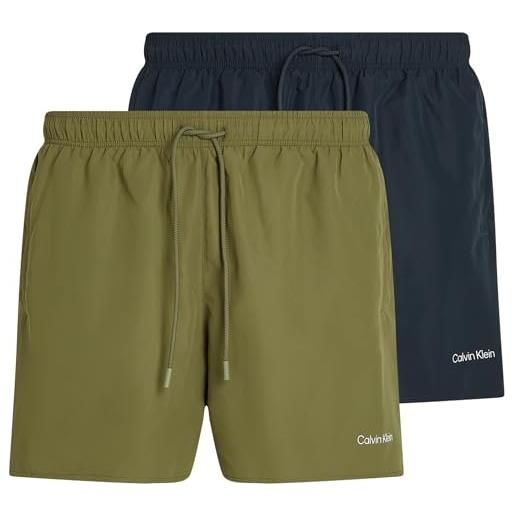 Calvin Klein uomo pantaloncini boxer confezione da 2 medium drawstring con coulisse, multicolore (dark sapphire/burnt olive), l