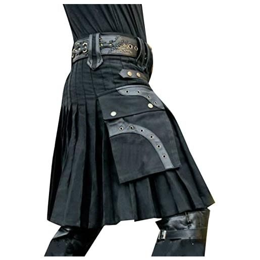Eauptffy kilt scozzese donna lungo, gonna scozzese uomo, kilt stile scotland pieghe gonna con tasche taglie forti tinta unita fibbia regolabile tradizionale punk rock casual