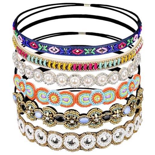 Teenitor - set di 6 fasce elastiche per capelli da donna, fatte a mano, stile vintage, per accessori per capelli da ragazza, 60-66,8 cm, multicolore