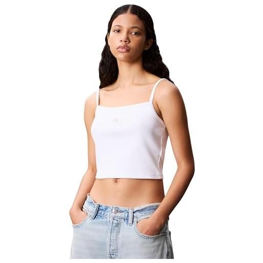Calvin Klein donna canotta woven label cami a costine, bianco (brilliant white), s
