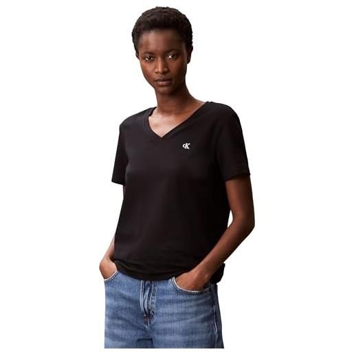 Calvin Klein donna t-shirt maniche corte archive jersey tee con scollo a v, nero (black), xs