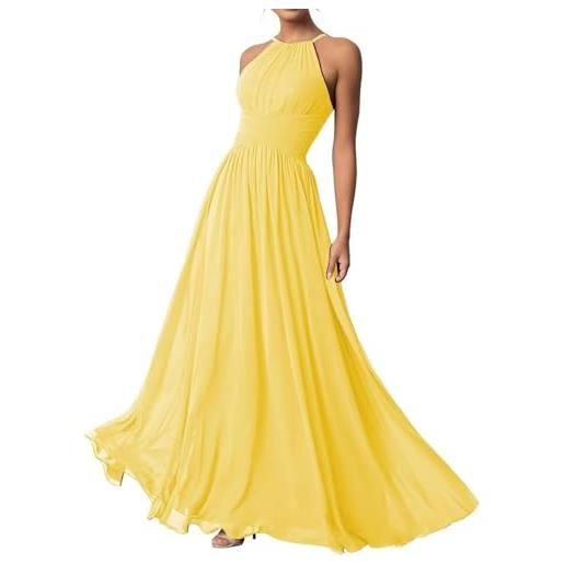 Generic abito da damigella d'onore lungo da donna con scollo all'americana pieghettato una linea in chiffon abito da sera formale, foglia di t, 42