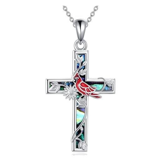 Colibrì Collana Croce In Argento Sterling 925, Ciondolo Con Uccello, Regalo Per Donna, Catena 45,7 Cm