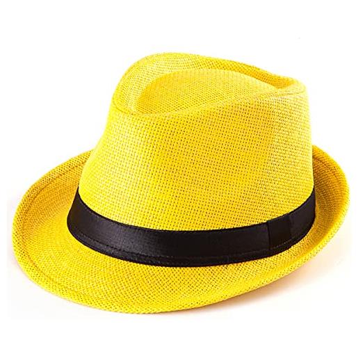 LADYBRO 100% lana fedora hat mens fedora cappelli per uomini cappello trilby cappello paglia cappello panama, 014 giallo, misura: 7 1/4 (58 cm), adatto a 22 - 22 7/8, 7.25