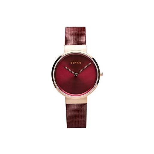 BERING 14531-363 orologio da donna al quarzo, orologio da polso con cassa in acciaio inossidabile color oro rosa da 31 mm e quadrante rosso, cinturino in maglia milanese, vetro zaffiro, 5 atm
