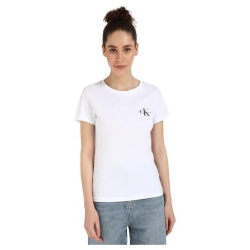 Calvin Klein t-shirt donna maniche corte confezione da 2 monologo slim scollo rotondo, multicolore (leek green/bright white), m