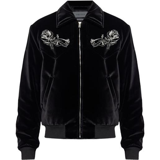 Alexander McQueen giacca con ricamo rose in velluto - nero