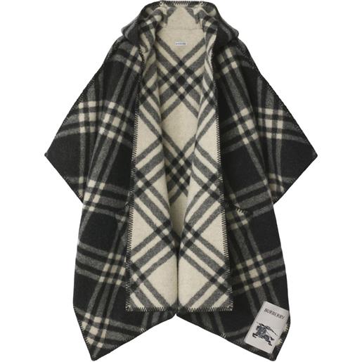 Burberry mantella a quadri in lana con cappuccio - nero