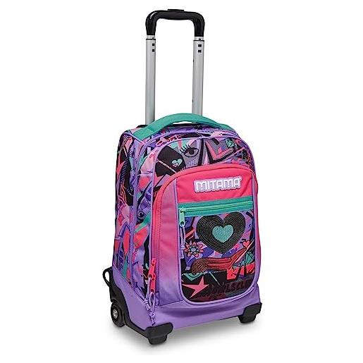 Mitama trolley scuola - dr. Trolley junior - junior girls club, viola - zaino doppio scomparto impermeabile - spallacci a scomparsa - trolley viaggio bambino, bagaglio a mano