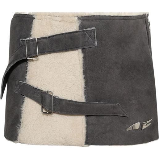 Natasha Zinko minigonna in pelle scamosciata con cinghie - grigio