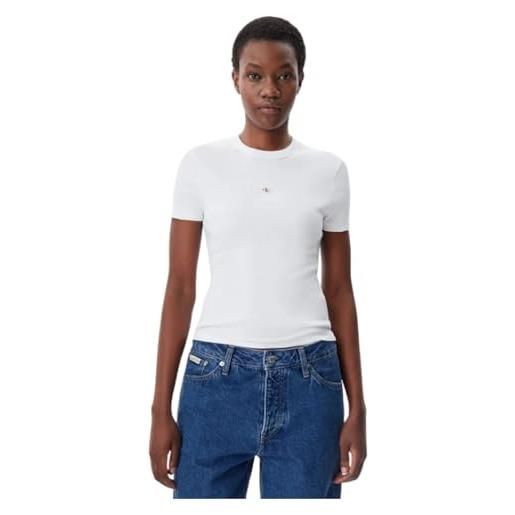 Calvin Klein donna t-shirt maniche corte woven label rib tee slim fit, bianco (brilliant white), xs