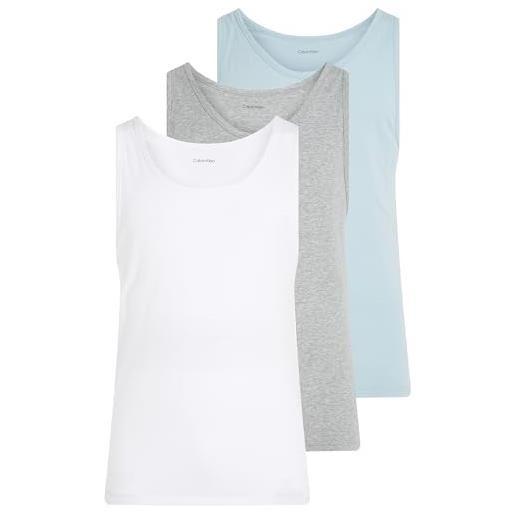 Calvin Klein uomo canotte confezione da 3 con scollo rotondo, multicolore (white, grey heather, sterling blue), xs