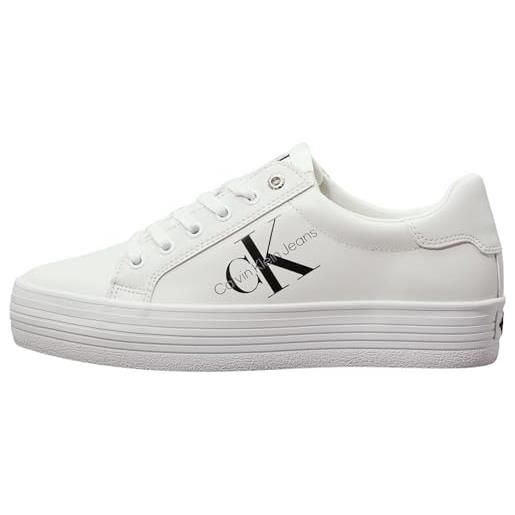 Calvin Klein donna sneakers vulcanizzate vulc flatform laceup low lth zeppa, bianco (bright white), 39