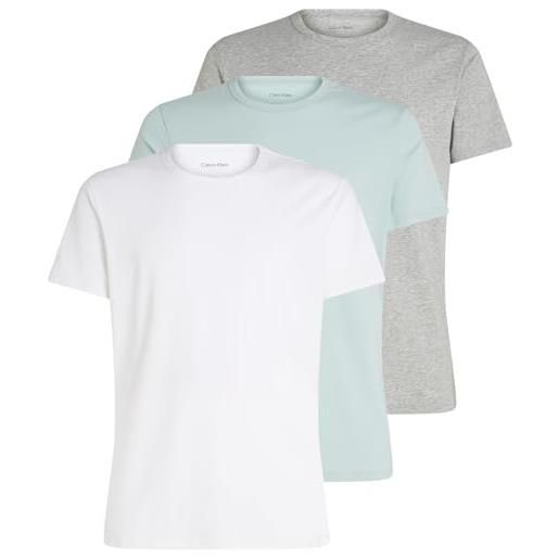 Calvin Klein uomo t-shirt maniche corte confezione da 3 crew neck basic, multicolore (white, grey heather, sterling blue), xl