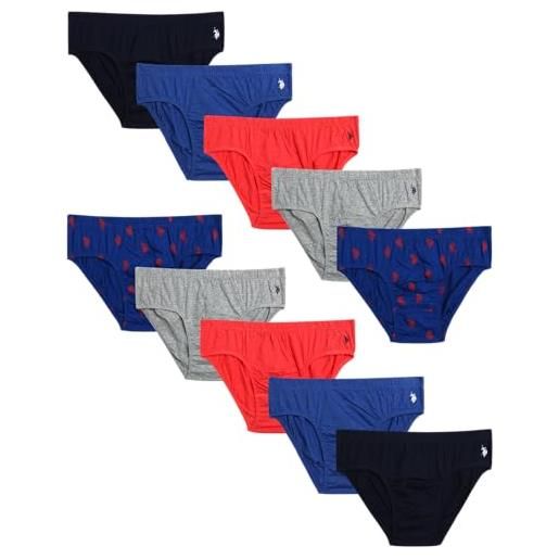 U.S. Polo Assn. biancheria intima da uomo, confezione da 10 slip da uomo a vita bassa con colori assortiti, biancheria intima in morbido cotone da uomo (s-l), stampa blu/rosso/grigio mélange, small