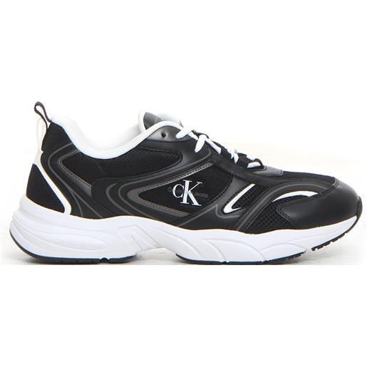 CALVIN KLEIN retro tennis mesh sneaker black bright white - uomo - black bright white