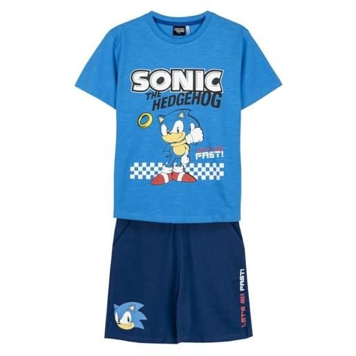 CERDÁ LIFE'S LITTLE MOMENTS maglietta e pantaloncini sonic - colore blu - taglia 12 anni - set da bambino - realizzato in 100% cotone 220 g/m² - stampa sonic - prodotto originale disegnato in spagna