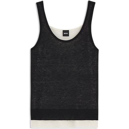 BOSS canotta in maglia con motivo a strati, bianco / nero