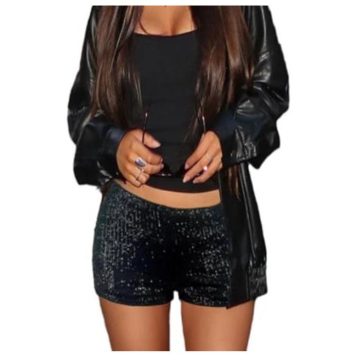 fdsmall donne paillettes shorts elastico vita bassa sparkly night-out shorts sexy leopard hot pants glitter party club mini short (it, testo, s, regular, regular, black)