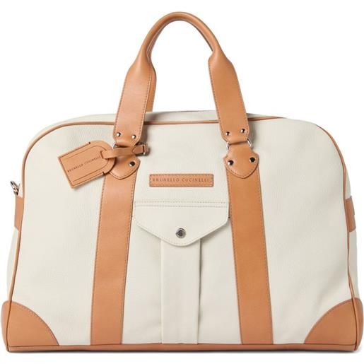 Brunello Cucinelli borsone con finiture in pelle - toni neutri