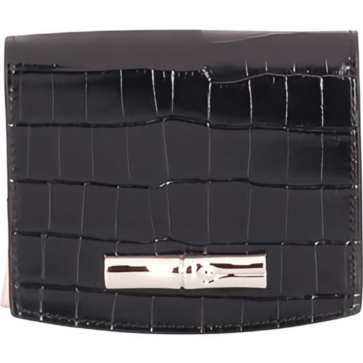 Longchamp portafoglio con effetto coccodrillo - nero