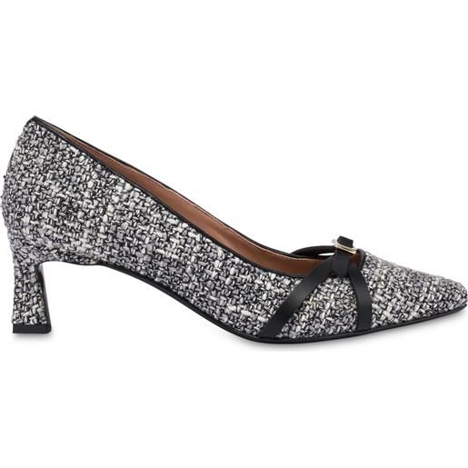 POLLINI decolleté double u in tweed e vitello - bianco